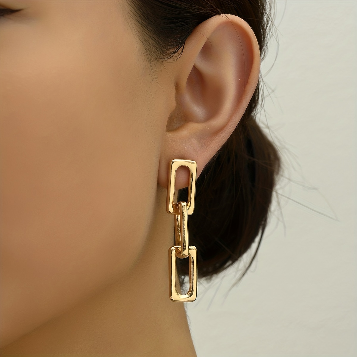 Fashionable Long Rectangular Chain Lock Earrings, Gift for Her